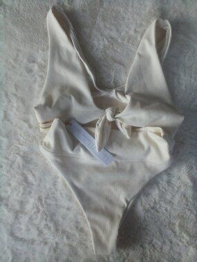 House of Harlow 1960 2PC Ribbed Cream High Waist Thong Bikini (S) NWT